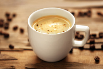 Cup of coffee on table close-up