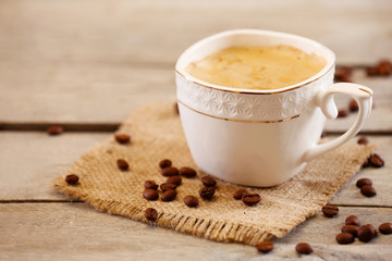 Cup of coffee on table close-up