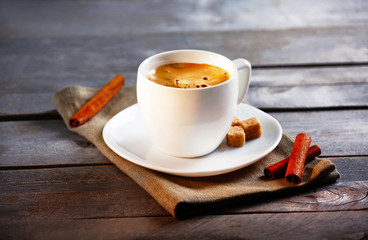 Cup of coffee on table close-up