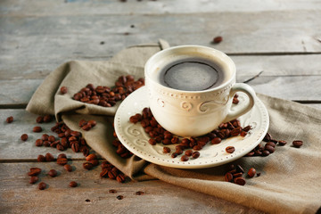 Cup of coffee on table close-up