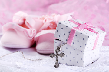 Baby shoe and cross for Christening