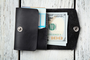 Hand made leather man wallet with money