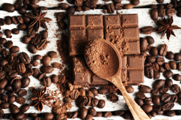 Still life with chocolate, grains and spice