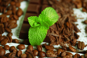 Chocolate with grains and mint, closeup