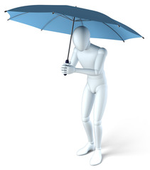Figur sucht unter Schirm Schutz