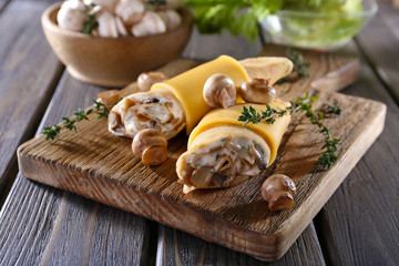 Pancakes with creamy mushrooms