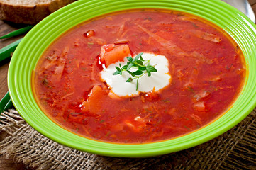Traditional Ukrainian Russian vegetable borscht soup
