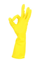 Obraz premium Rubber glove on hand, isolated on white