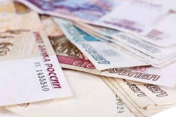 Pile of Russian roubles, closeup