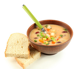 Bean soup in bowl isolated on white