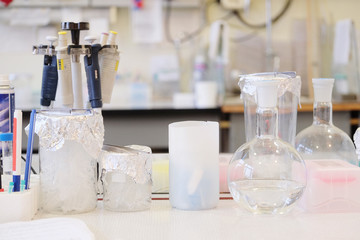 Laboratory glassware in chemical-biological laboratory equipment