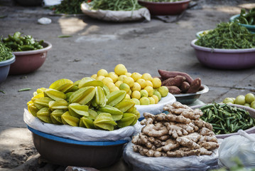 Different vegetables at a street market in asia. India
