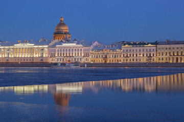 English Embankment at sunset, St. Petersburg
