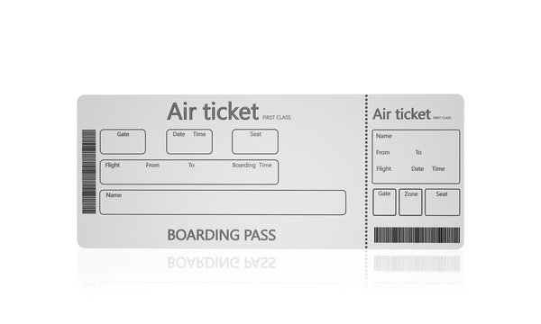 Airline boarding pass tickets on a white background