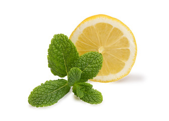 Sliced lemons with mint isolated