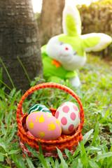 Easter eggs and green rabbit.