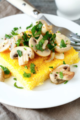 Italian polenta with champignons on a plate