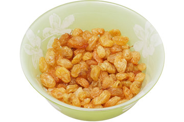 White raisins in a bowl. Close up.