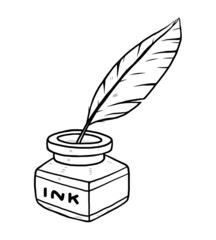 ink bottle and feather