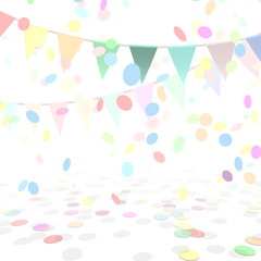 Party Background With a Colorful Confetti and Flags. Stock