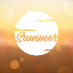 Summer Label on Blurred Background, vector illustration