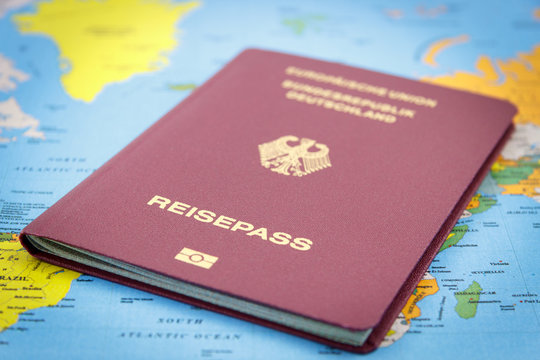 German Passport on a world map