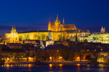 Fototapeta na wymiar Illuminated Prague Castle by night, Czech Republic, Europe