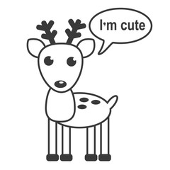 Illustration af a cartoon cute deer, saying 'I'm cute'