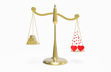 scales with gold and hearts that outweigh