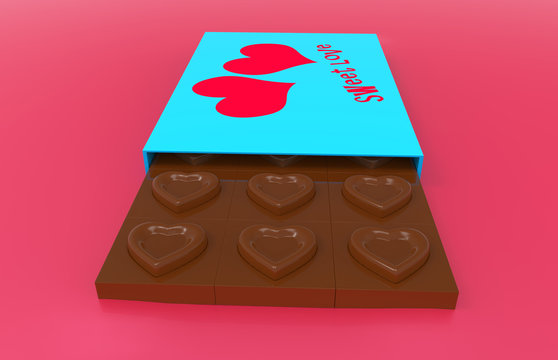 chocolate hearts and a beautiful box with the inscription