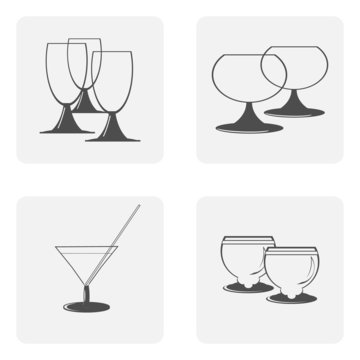 monochrome icon set with glasses, dishes
