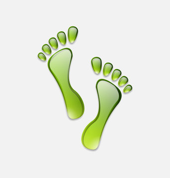Water green human foot print  isolated on white background
