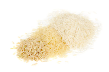 Brown, Parboiled and White Rice Isolated on White Background