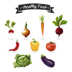 Set of vegetables in a watercolor style. Isolated. Vector.