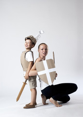 medieval knight child with mother