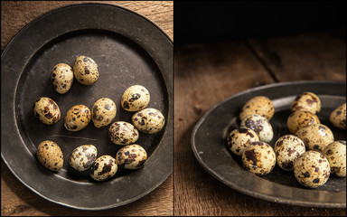 Compilation of moody natural lighting setting of quaills eggs wi
