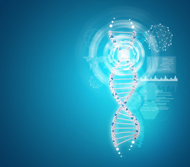 Human DNA. Background of white ring with hexagon and information