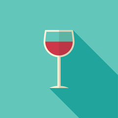 Wine glass icon in vintage style. Long shadow flat design.