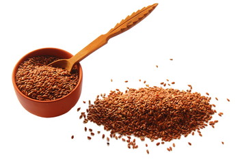 on a white background flax seeds