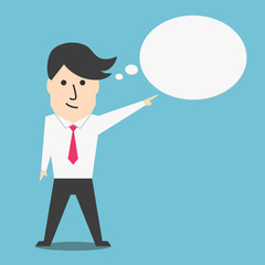 Young businessman indicate cloud text