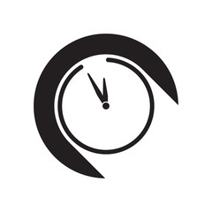 black icon with clock and stylized shadow