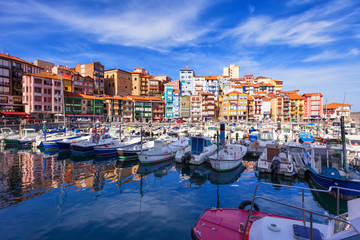 Fishing port of Bermeo on a sunny day. Basque Country, Spain - obrazy, fototapety, plakaty