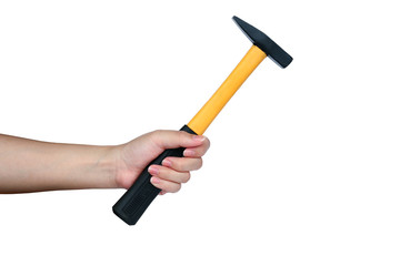 Man's hand holding hammer