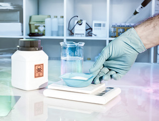 Weighting up hazardous chemical reagent