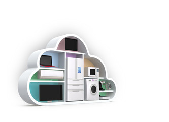 Home appliances in cloud shape for IOT concept.