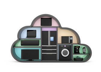 Home appliances in cloud shape for IOT concept