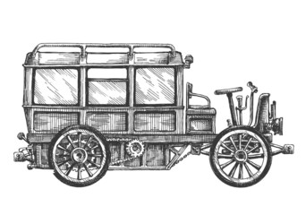 Fototapeta na wymiar retro bus, car, on a white background. sketch
