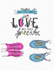 Valentines day greeting card in vintage hipster style.