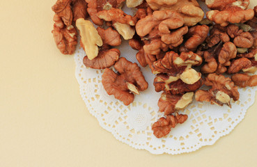 Heap of healthy walnuts on  serviette
