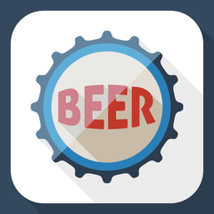 Beer bottle cap icon with long shadow